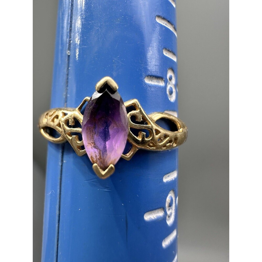 10K Yellow Gold Filigree Ring with Marquise Shaped Amethyst 8.5